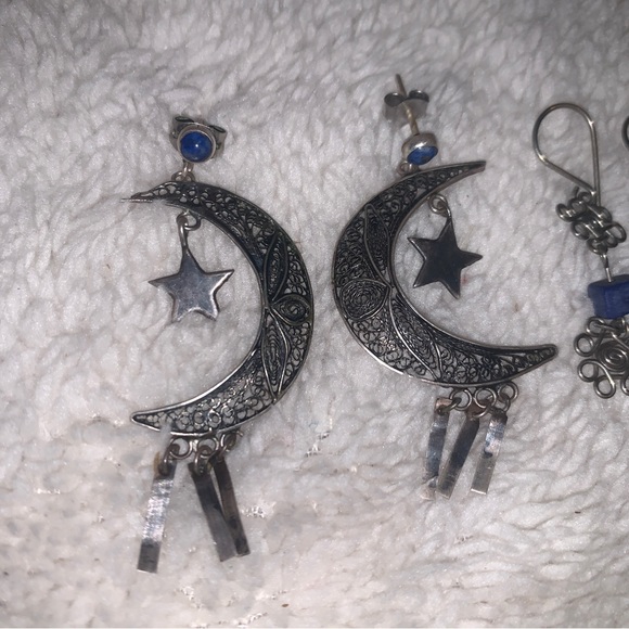 Blue Stone and Silverplated Two set of earings Filigree - Picture 2 of 6